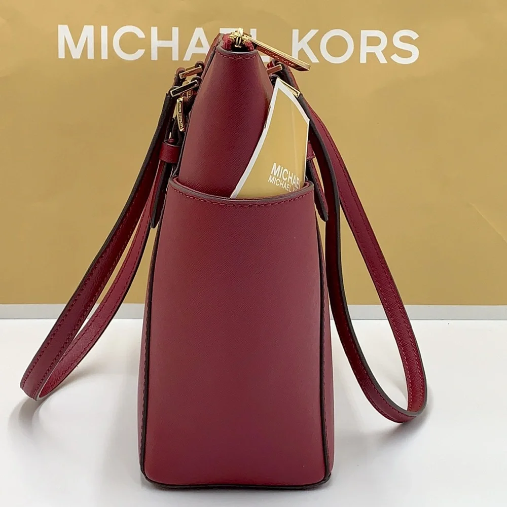 NWT MICHAEL KORS CHARLOTTE LARGE TOP ZIP TOTE DARK CHERRY COLOR - Picture 10 of 16